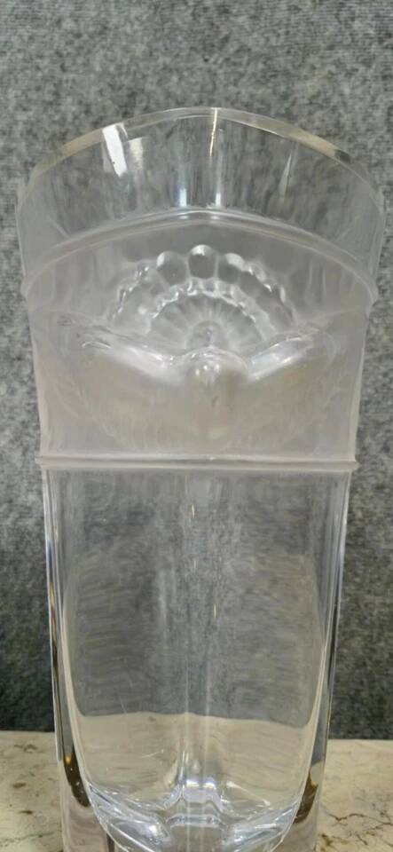 PORTIEUX: signed vase with square neck in pressed, satin-finished, matte white crystal