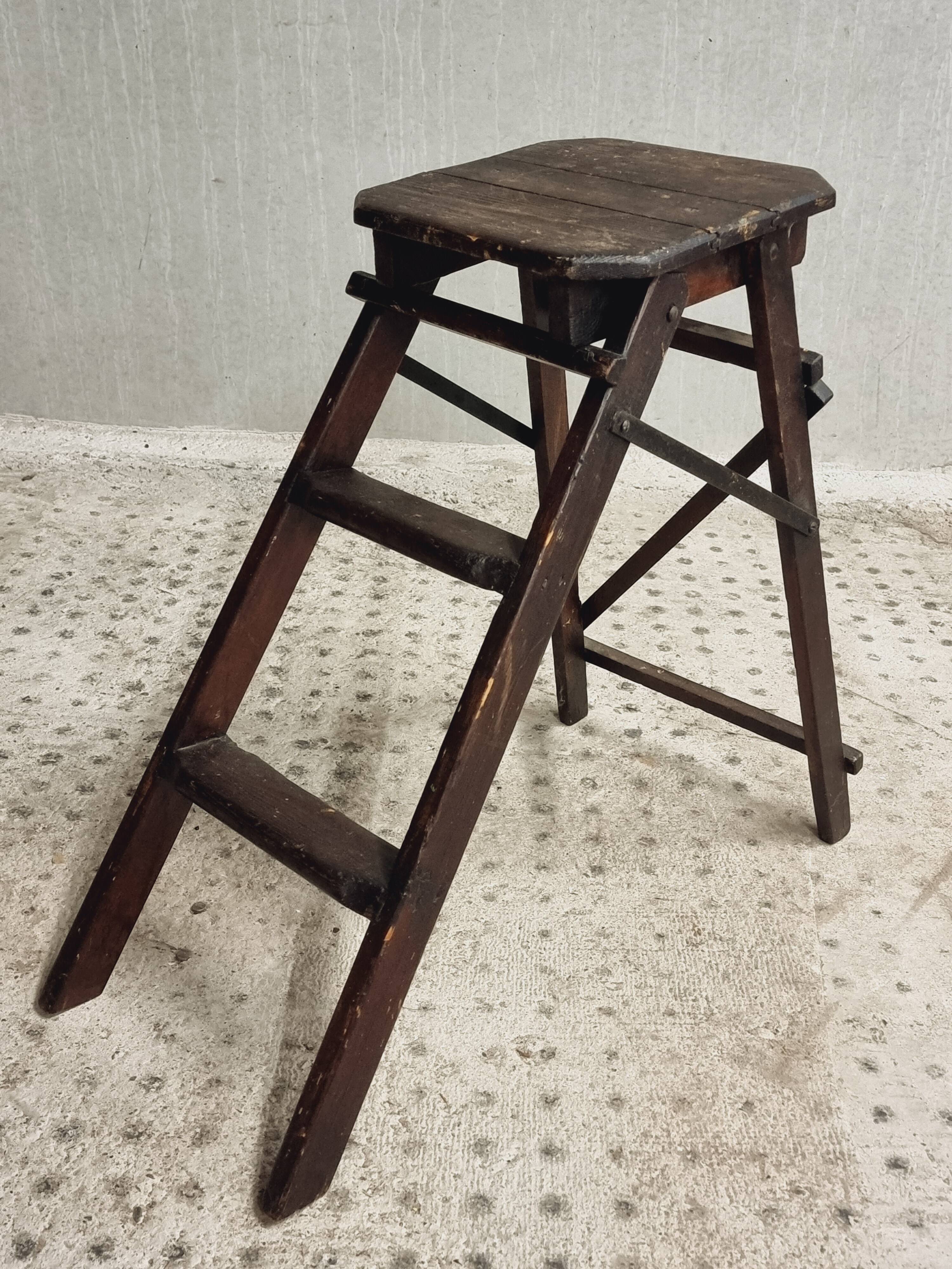Old wooden stepladder library steps decorative foldable