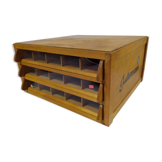 Old haberdashery cabinet drawer display Gutermann wood sewing