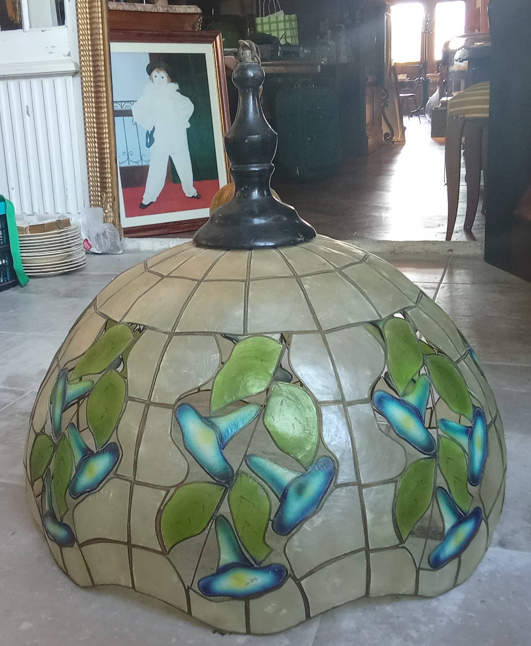 Ancienne suspension vitrail style Art Nouveau