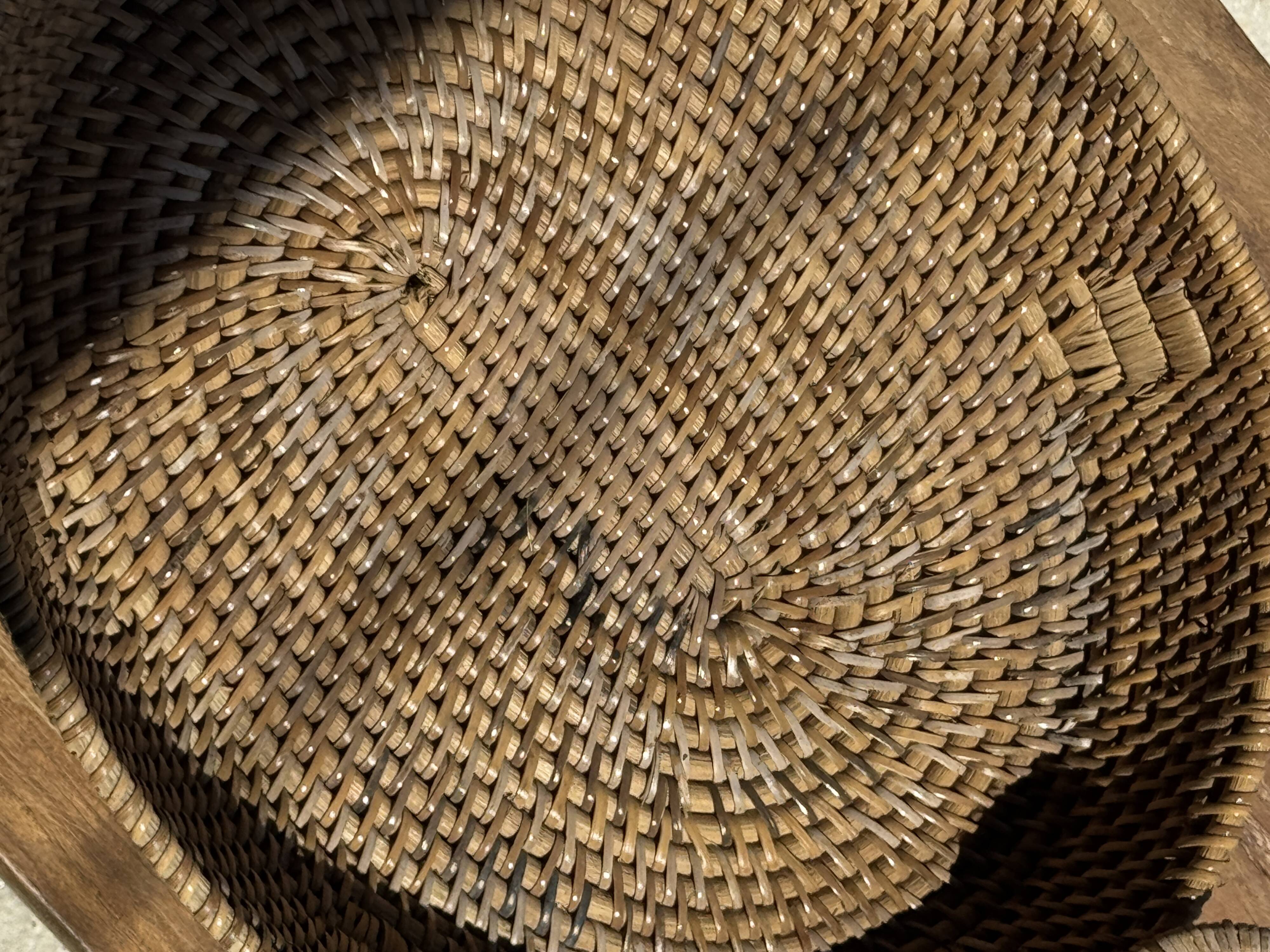 Large flat oval woven rattan basket with handles, Indonesian L53x64