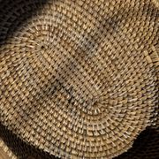Large flat oval woven rattan basket with handles, Indonesian L53x64