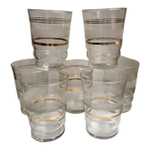 Lot de 7 verres à eau granité à liserés dorés années 50-60