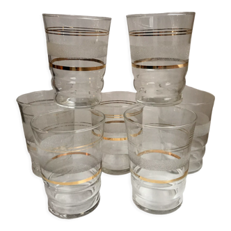 Set of 7 granite water glasses with golden edging 50s-60s