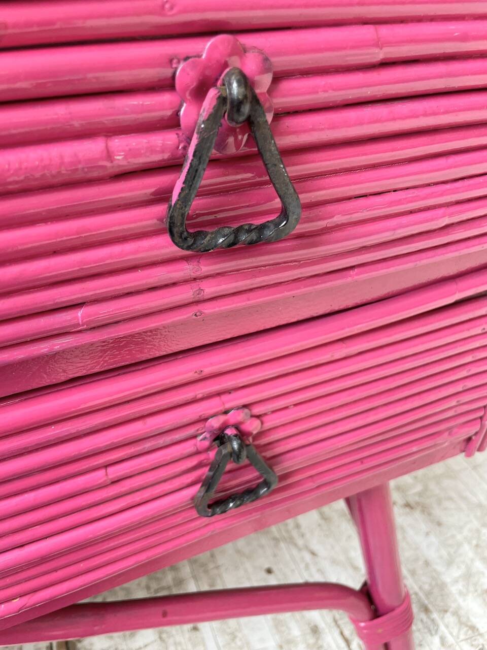 Vintage pink rattan chest of drawers