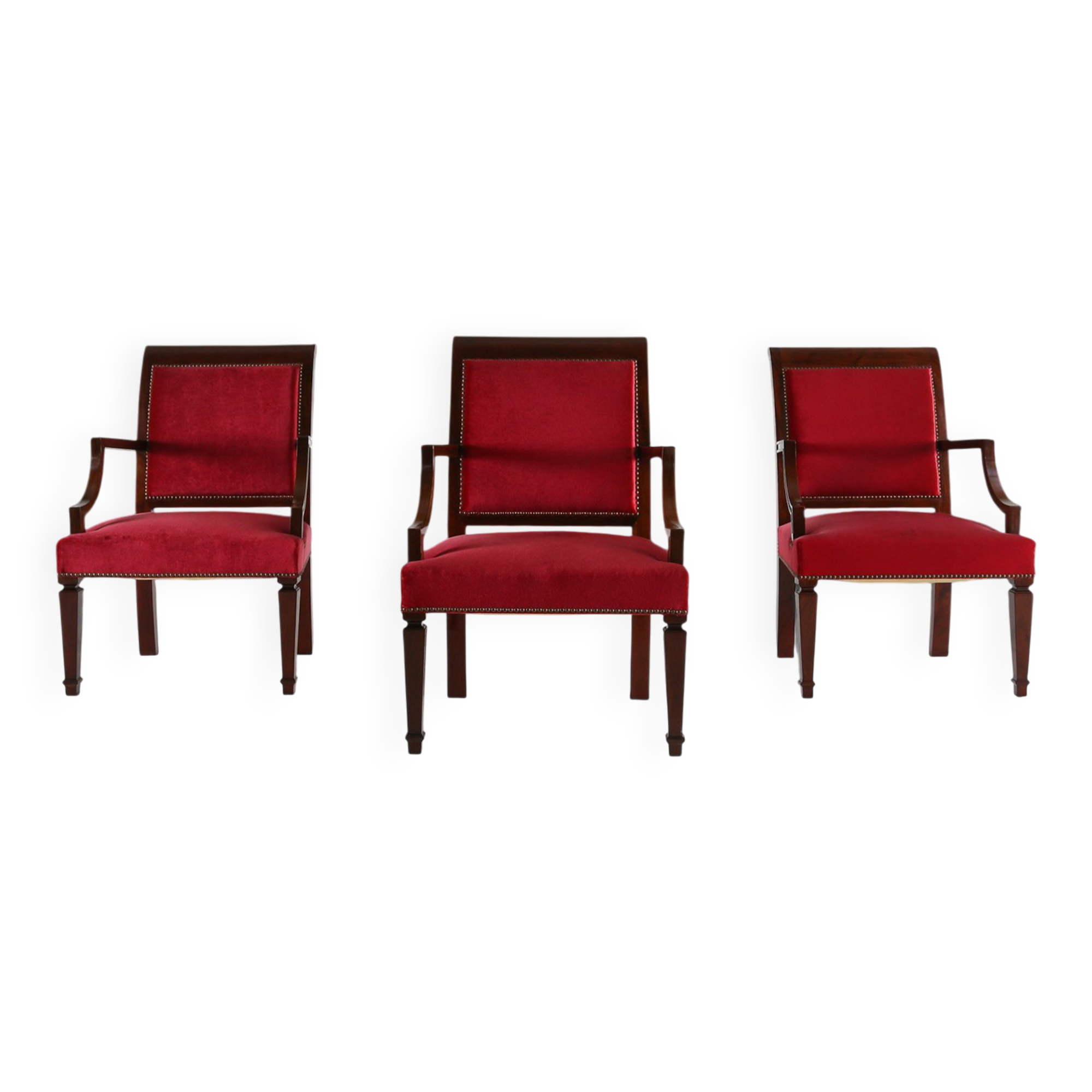 Empire‑Style Armchairs in Wood and Red Velvet, Belgium ca. 195