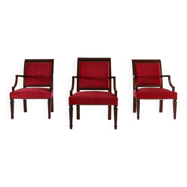 Fauteuils de style Empire en bois et velours rouge, Belgique vers 195.