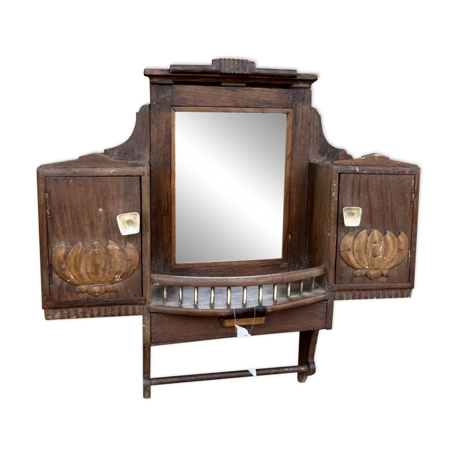 Teak barber mirror