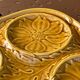 Vintage ochre earthenware artichoke dish, 6 compartments, relief flowers.