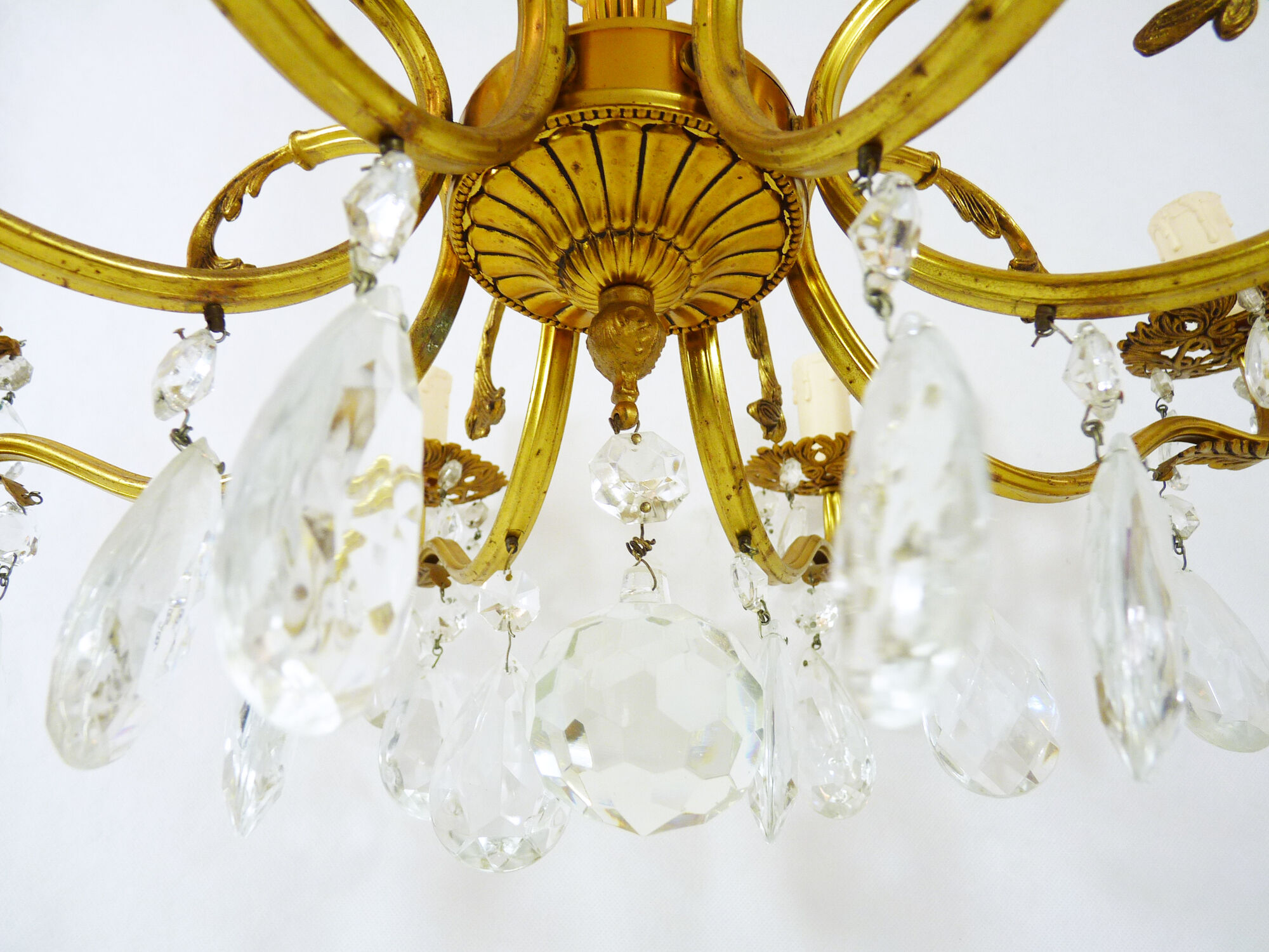 Old 8-branch brass chandelier and glass stamps
