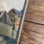 Aquarelle 1920, cadre bois sculpté argenté