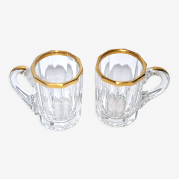 Lot de 2 verres à liqueur chope en cristal taillé doré 1907 4.5cm baccarat