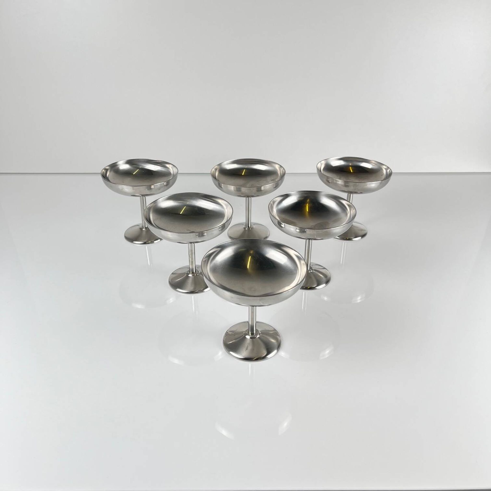 Set of 6 stainless steel ice cream/champagne glasses, Guy Degrenne