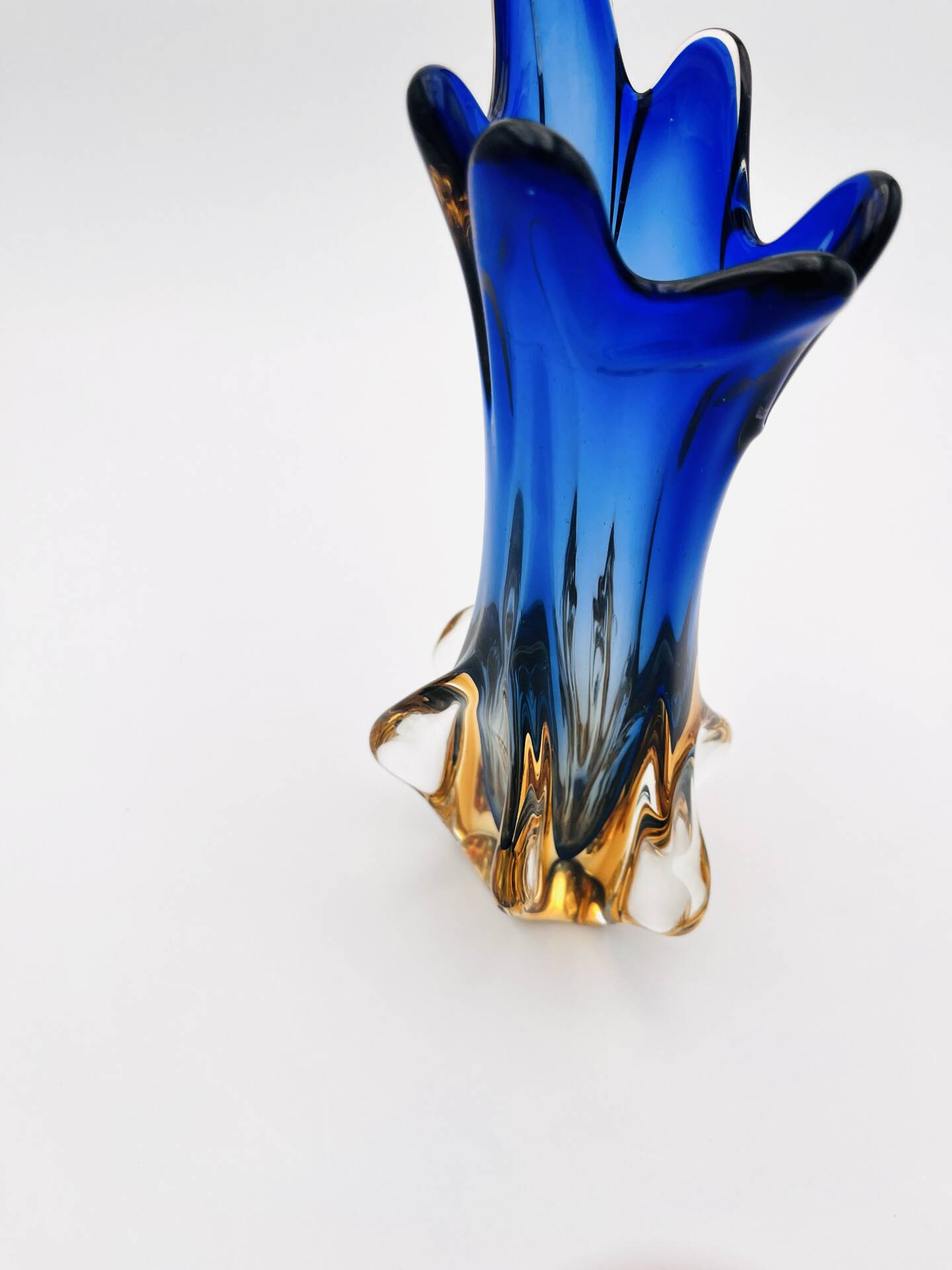Murano Sommerso Vase Sculpture Chambord Model Blue Amber 26cm