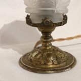 Lampe à poser en bronze et tulipe en verre plissé, Louis XVI, 1900 ancienne vintage