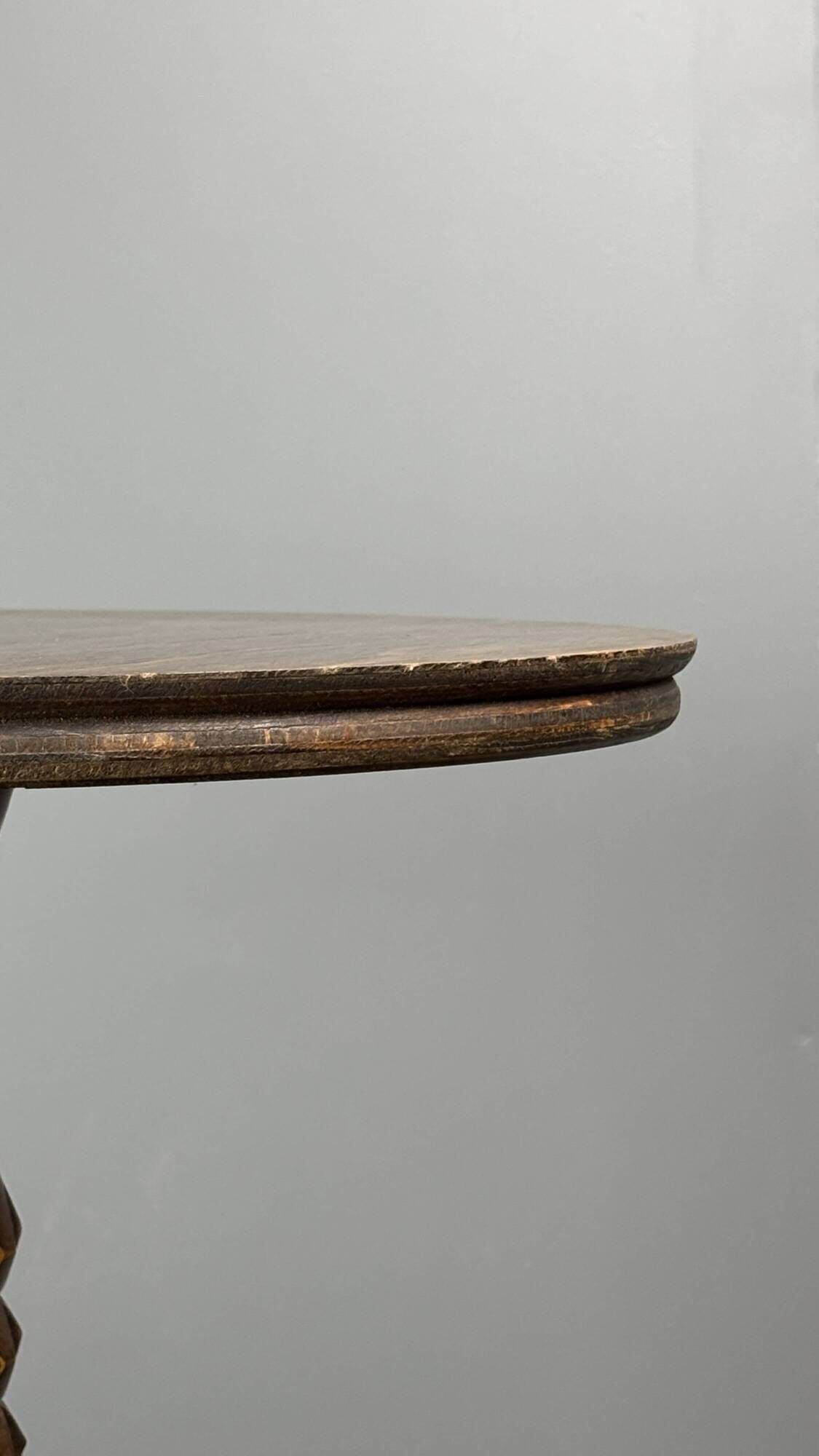 Low wood turned midcentury brutalist side table, Charles Dudouyt style
