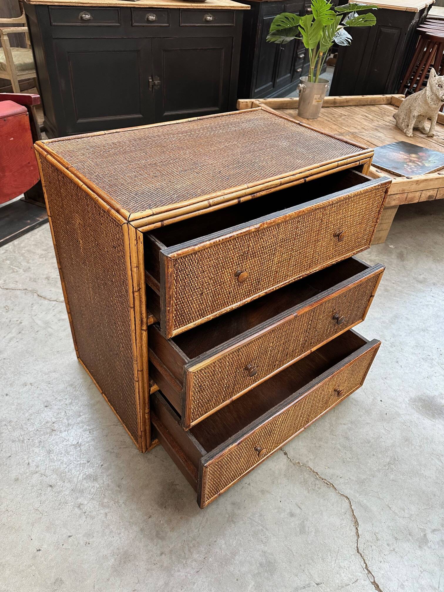 1960s rattan chest of drawers
