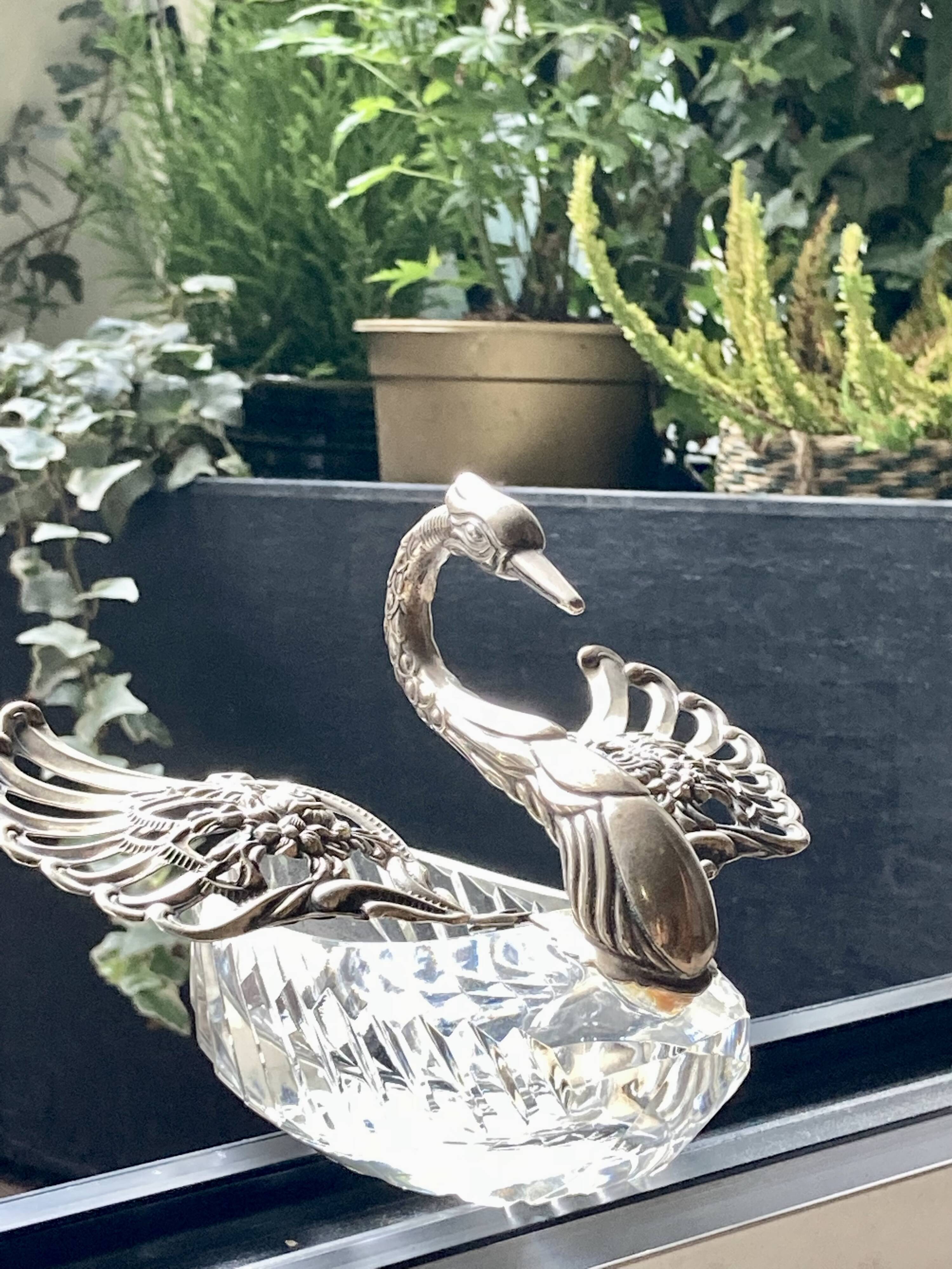 Crystal/silver metal set -pepper-salt-gravy boat – swan