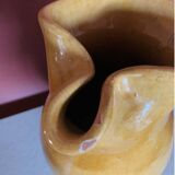 Large vintage artisanal glazed earthenware pitcher with pinched spout