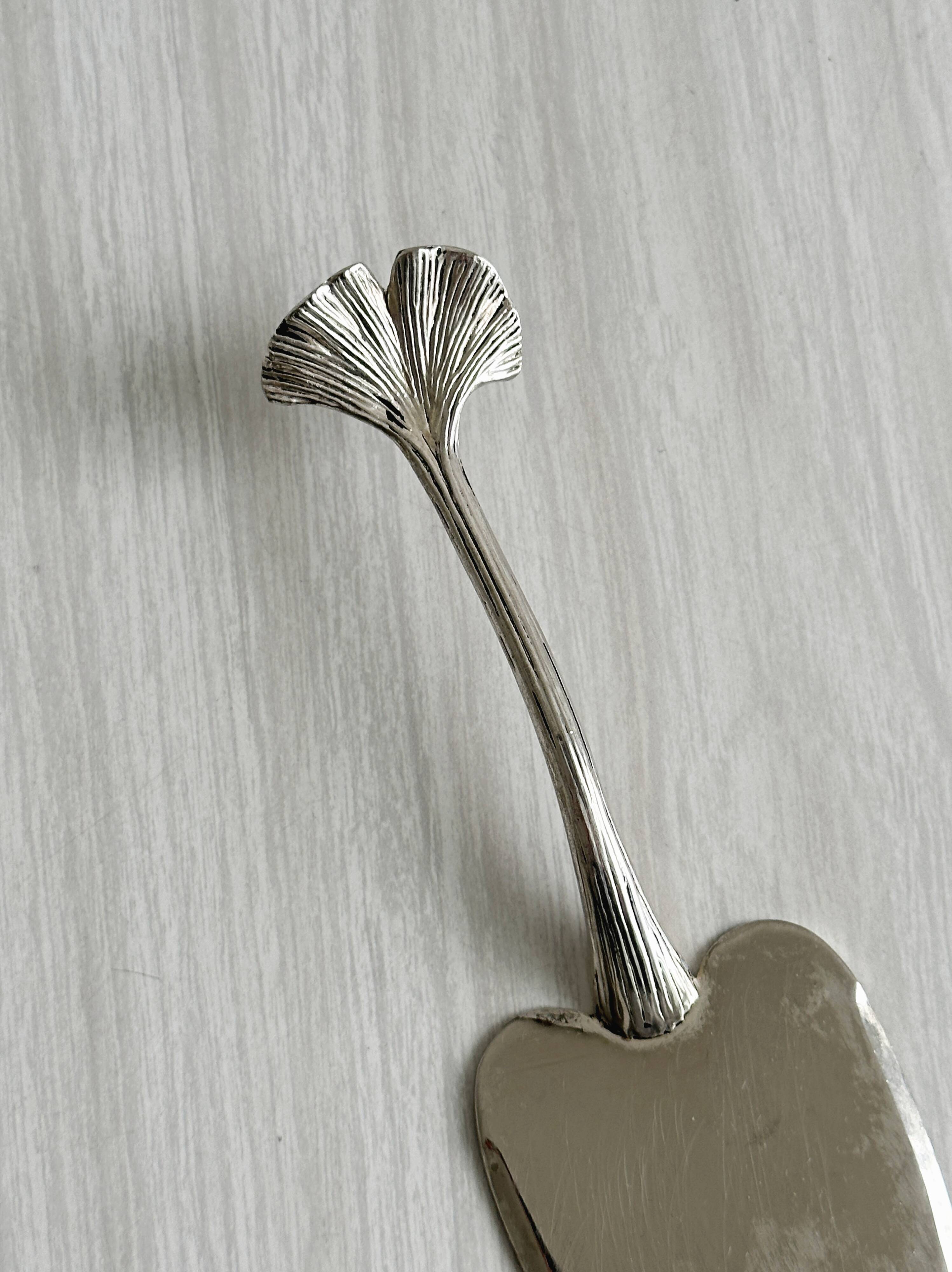 White metal cake server ginkgo