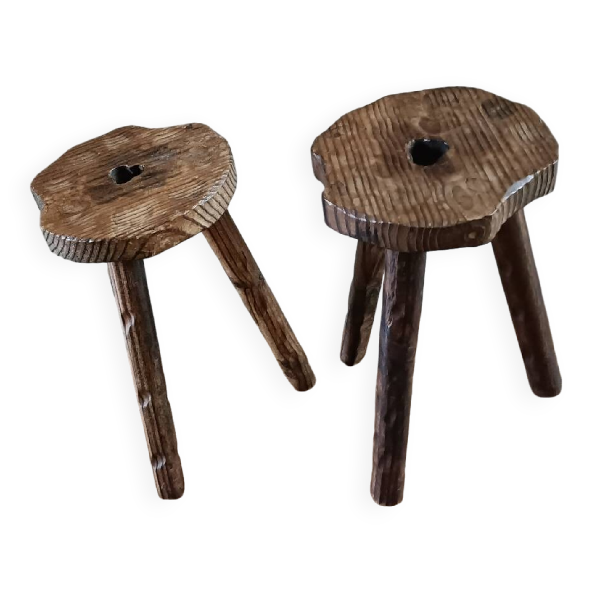 A pair of tripod stools