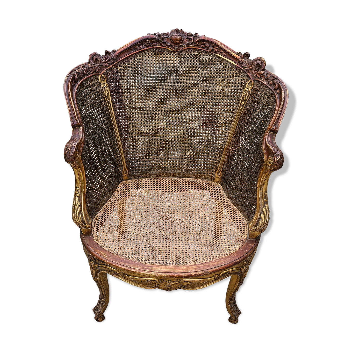 Gilded wood armchair and double canning