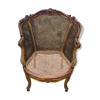 Gilded wood armchair and double canning