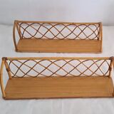 Pair of wall shelves made of bamboo and rattan
