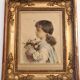 Aquarelle sur papier, portrait d'une jeune fille signé Alessandro Rontini Florence (1854-1933)