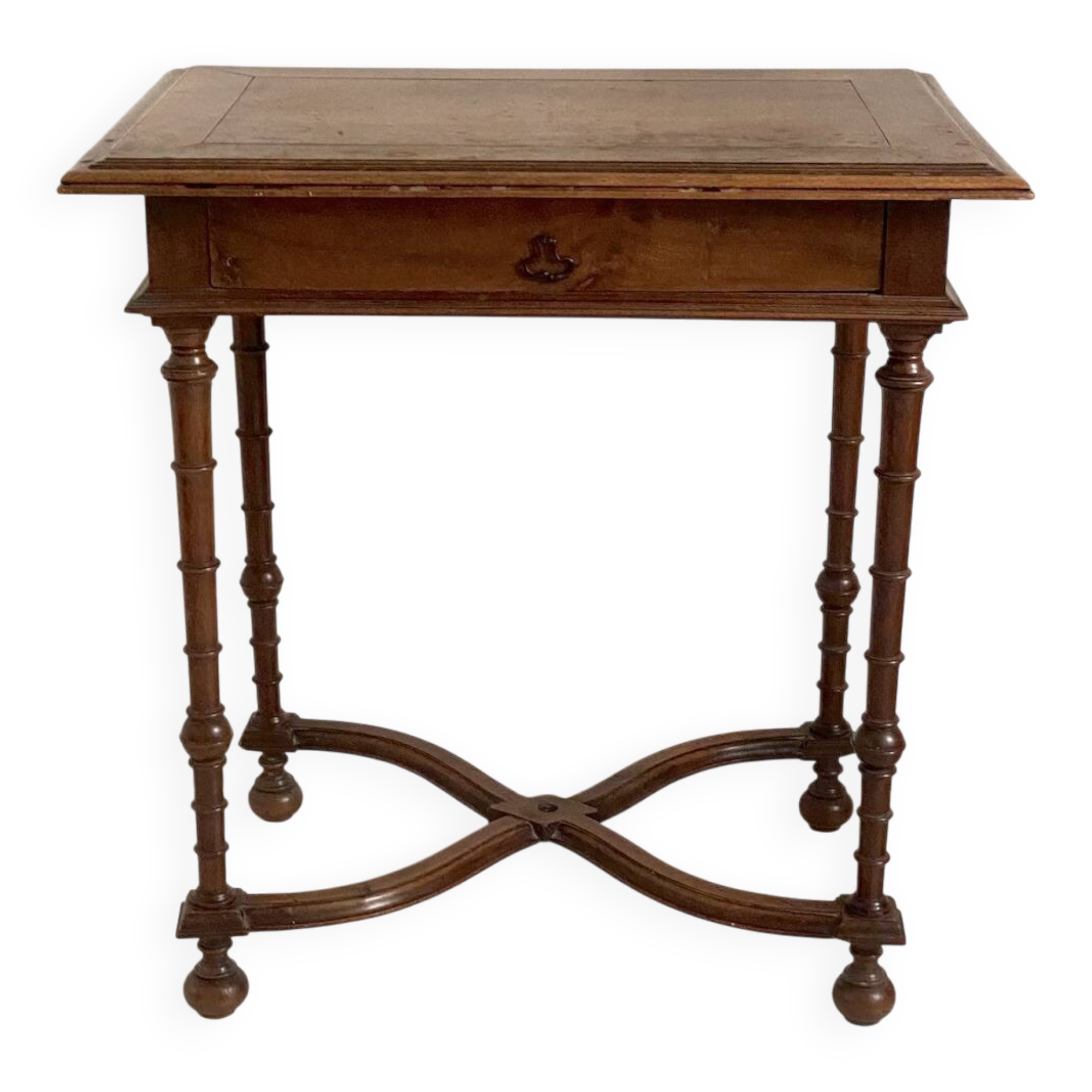 Small desk table in Louis XIII style, solid walnut.