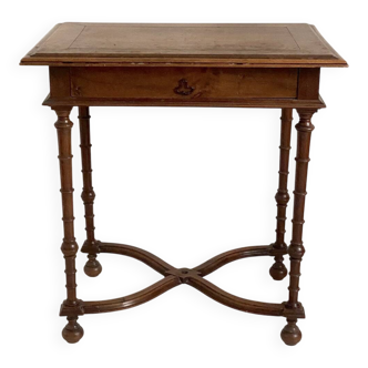 Small desk table in Louis XIII style, solid walnut.