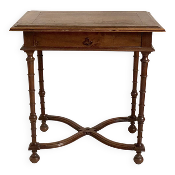 Small desk table in Louis XIII style, solid walnut.