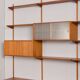 Bibliothèque modulaire à 3 baies Kai Kristiansen en teck avec armoire à porte tambour et étagère de bureau, De