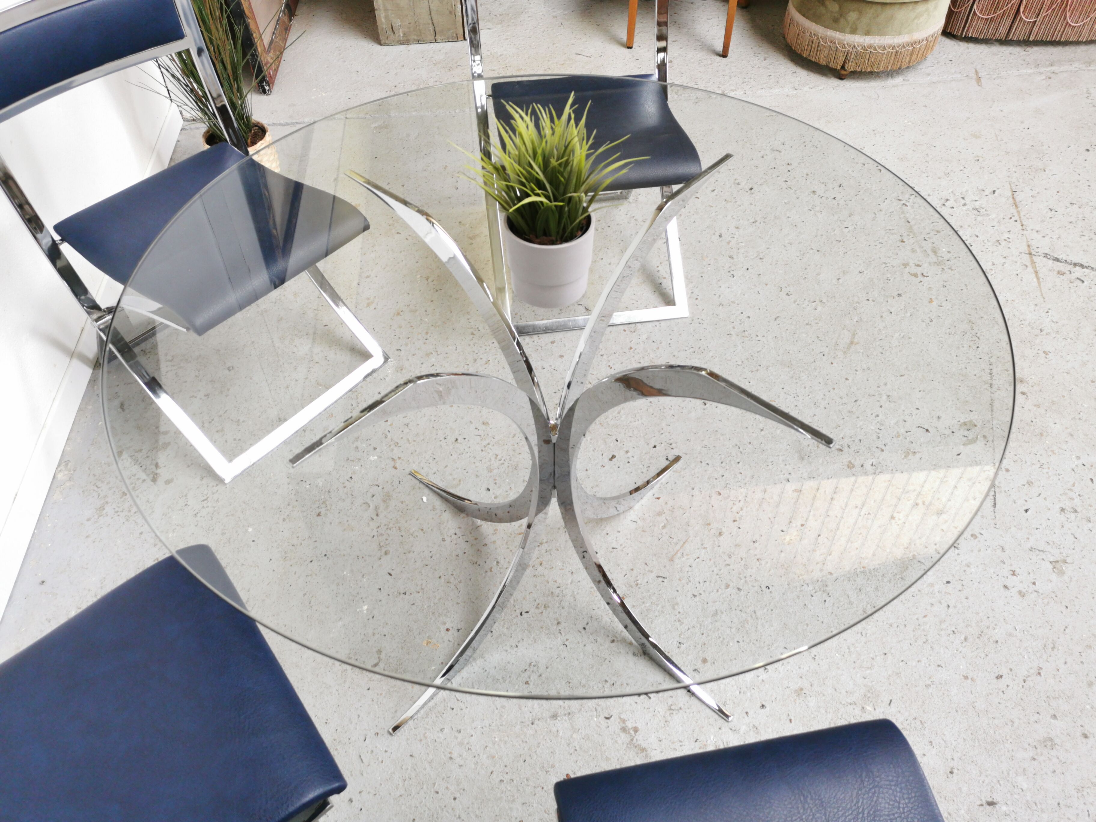 Table vintage verre et chrome 1970