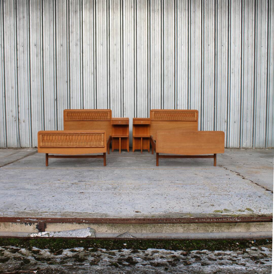 Pair of twin beds and bedside tables 1950