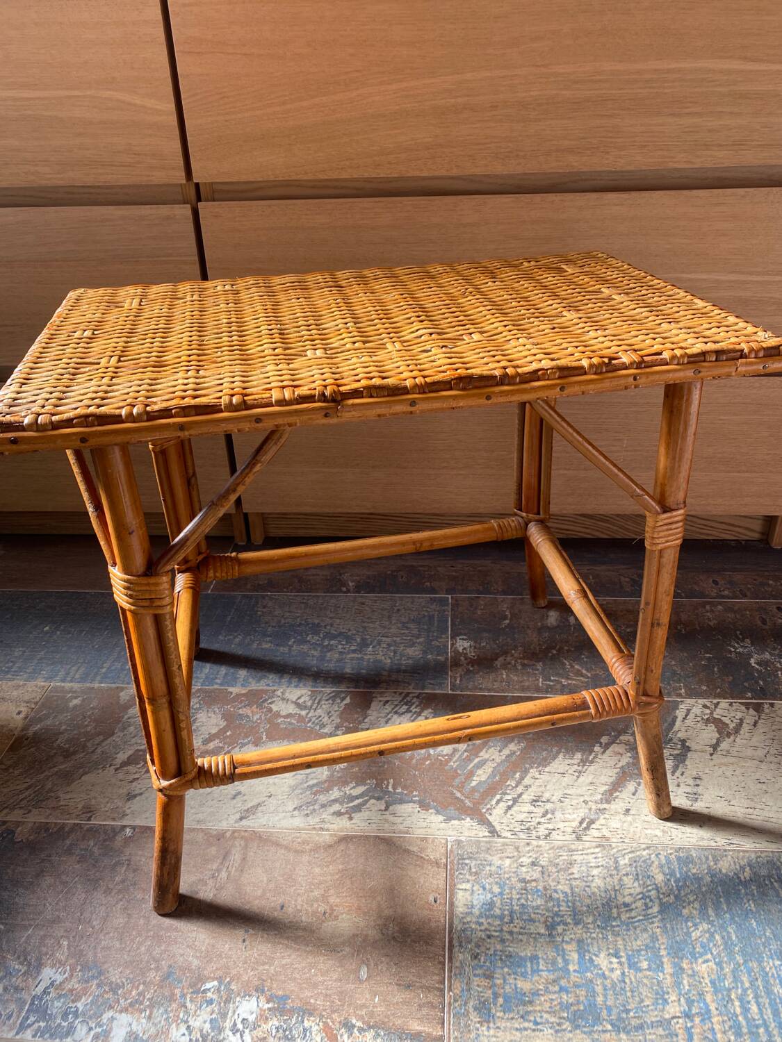 Small vintage rattan table