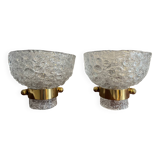 Kaiser wall lights in ice glass and brass, Germany 1960s