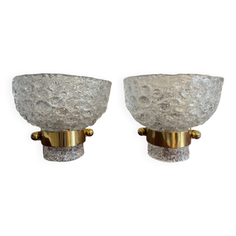 Kaiser glass and brass wall lights, Germany 1960s