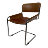 vintage dining room chair in cognac leather and chrome 1970s Italy