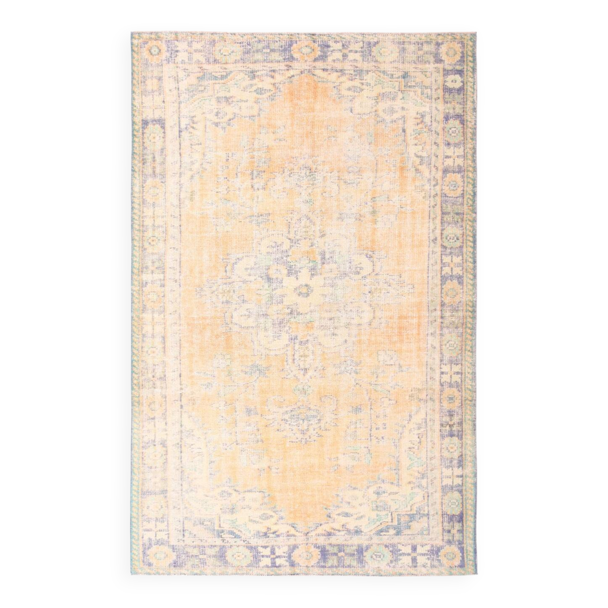 6x10 Turkish Light Orange Cream Vintage Rug, 195x313Cm