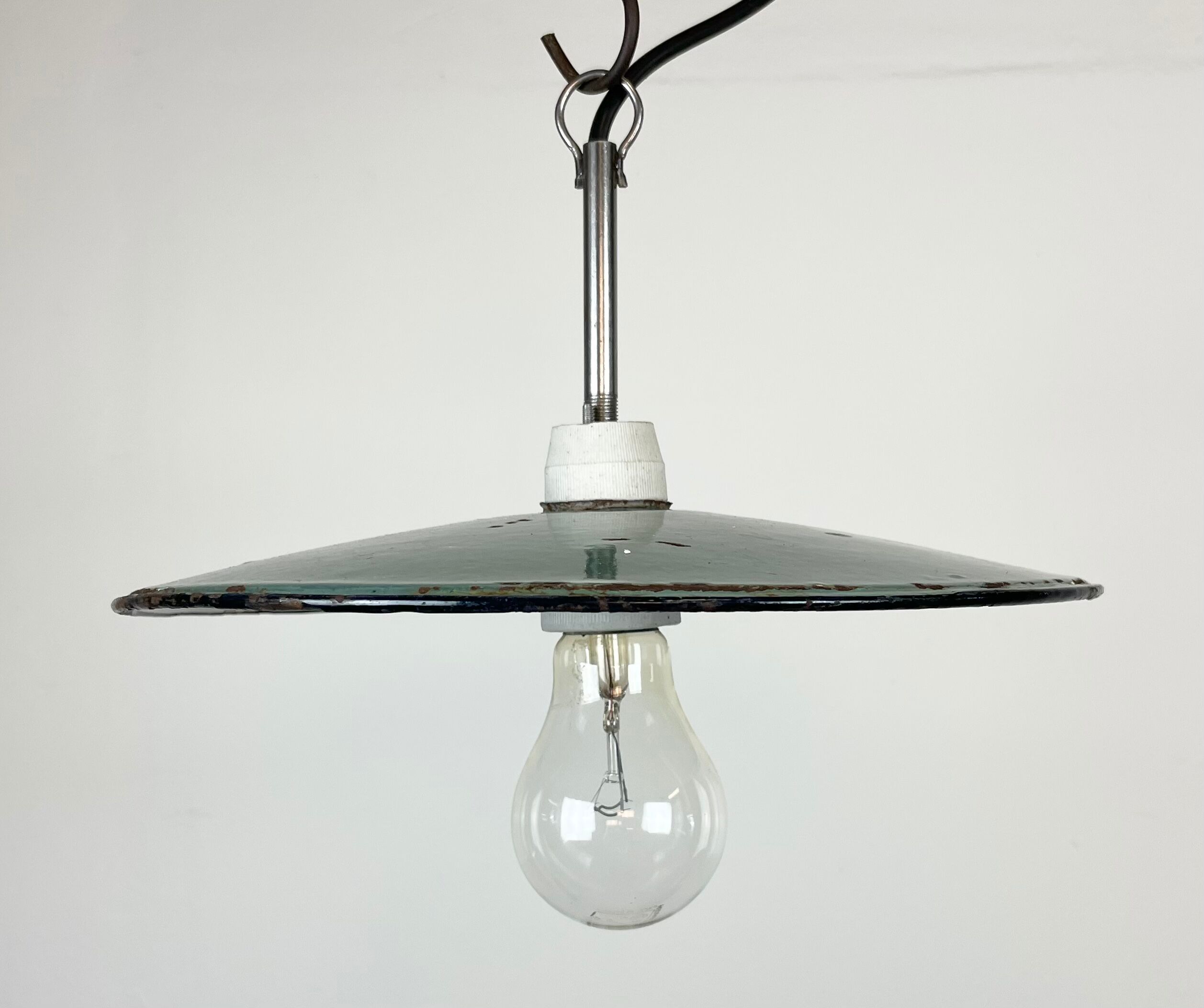 Industrial petrol enamel pendant light, 1970s