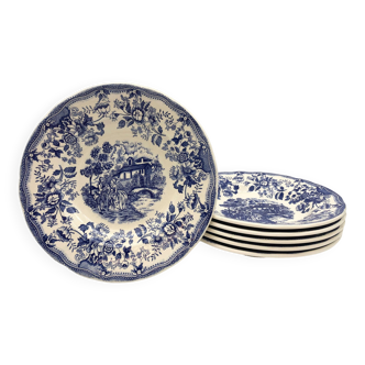 6 Assiettes creuses vintages bleues « Flowers »