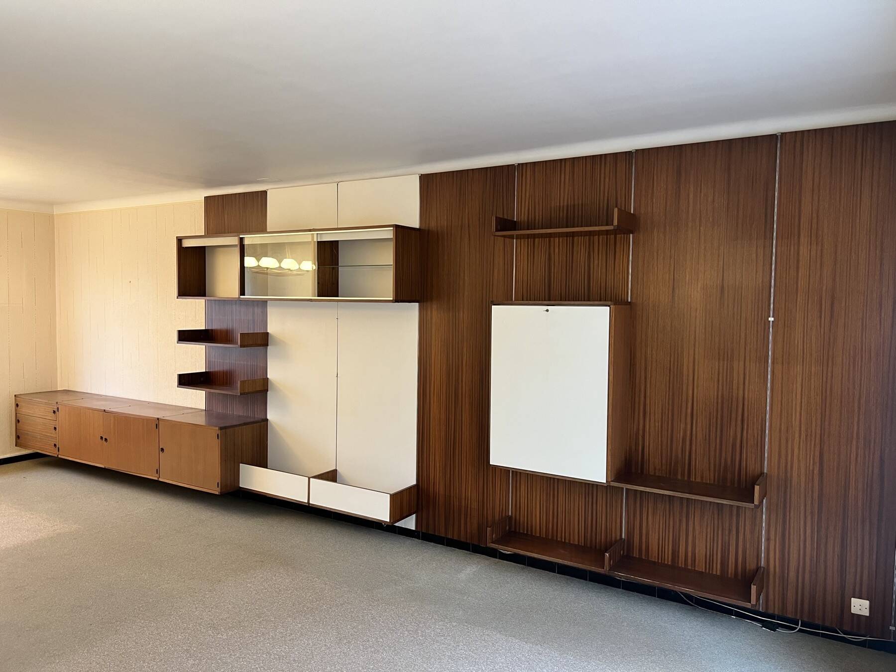 Modular Wall System in Wood Veneer, White Laminate, Glass and
