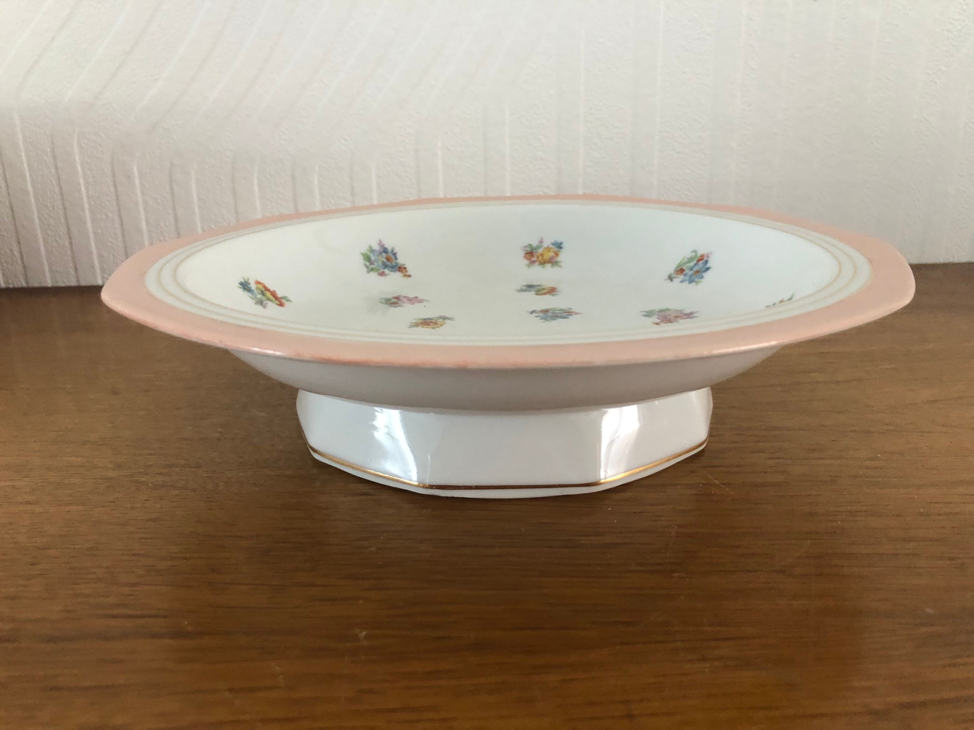 7 dishes Vintage Limoges porcelain pink and gold floral motifs