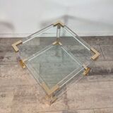 Set de 2 tables basses en verre acrylique et laiton, années 1970