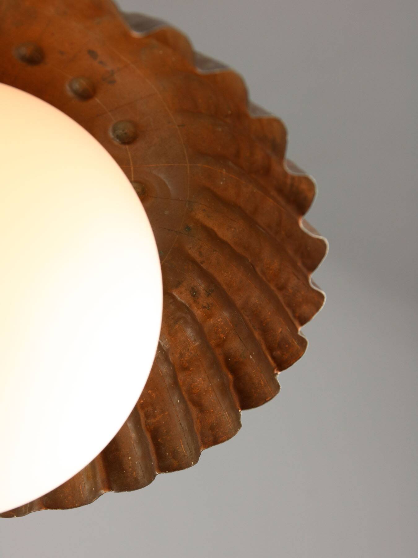 Mid-Century Italian Copper and Opaline Pendant Lamp