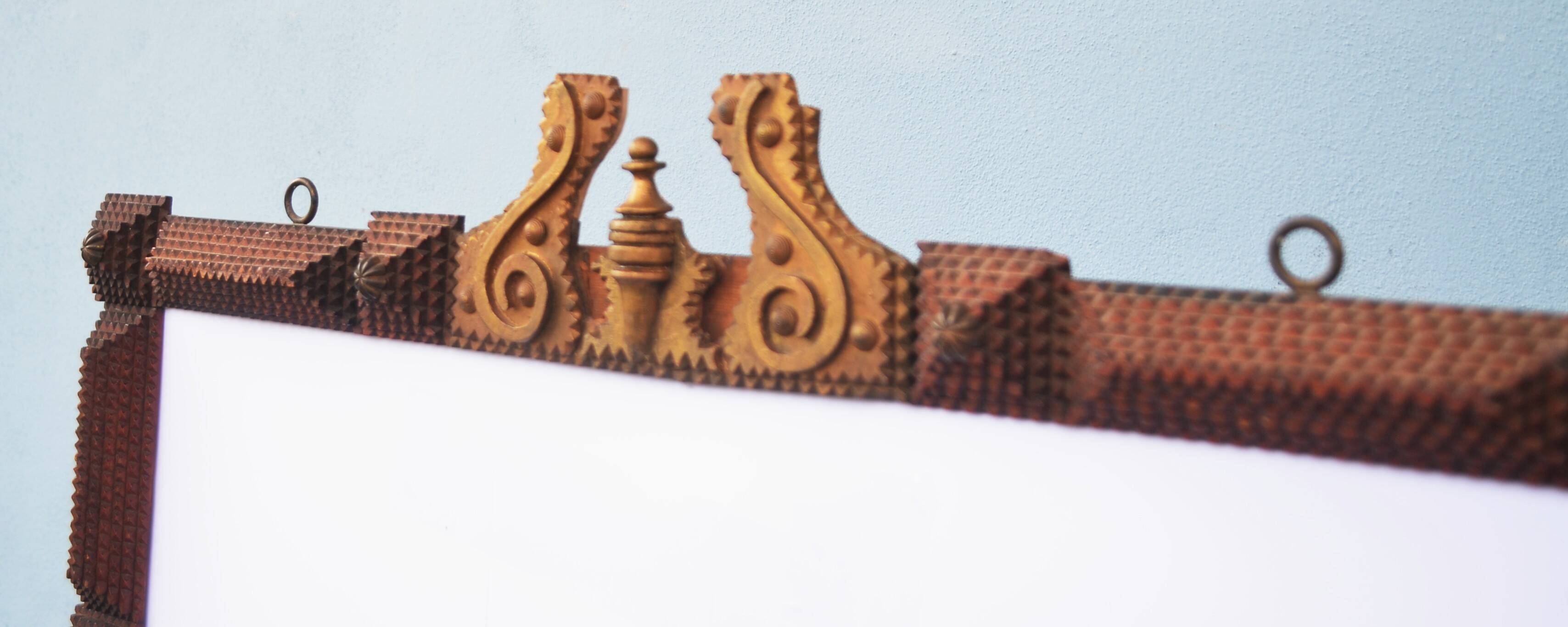 Super large Mirror Tramp Art Framed with brass elements 94 96 Prussia