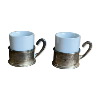 Pair of Wilton Armetale mugs in metal and ceramic