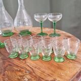 Antique crystal tableware set of carafe and tasting glasses from the 1900s