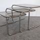Nested tables with tubular chrome and smoked glass, France 1970.